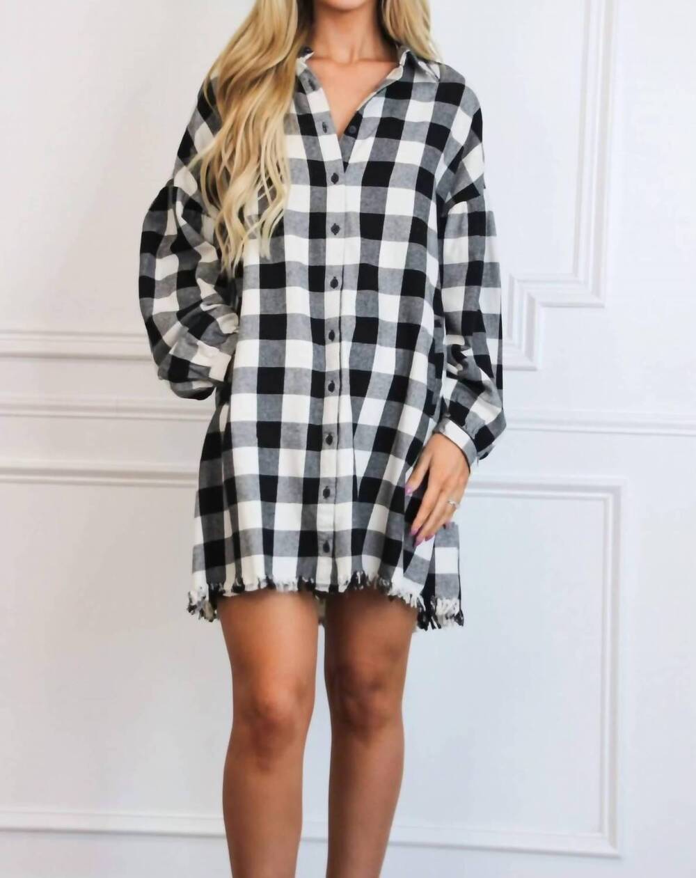 NEW RISEN pumpkin patch plaid shirt dress in black/white